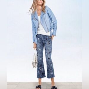 New! Michael Kors Cropped Floral Blue Women's Jeans